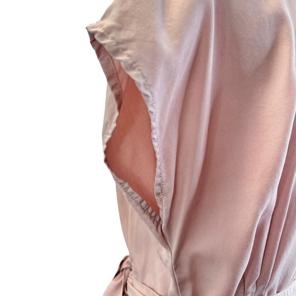 Zara Belted Mini Dress Pink Size S Button Front V Neck Lightweight Dolman Sleeve - Picture 8 of 11